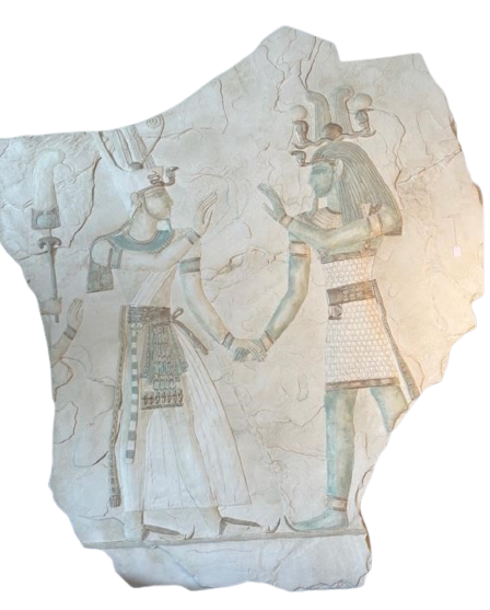 Huge 7.2'x 6.2' Replica of a relief found in the Tomb of Amenherkhepshef depicting his father Pharaoh Ramses III with the "The Exalted Earth God" Tatenen (QV55), Valley of the Queens, West Thebes, Egypt