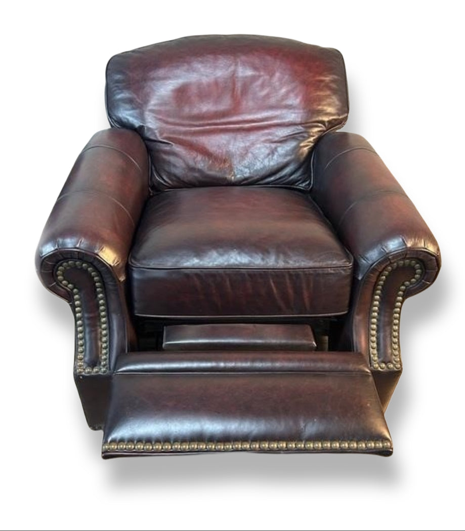 SOLD Last one! ALL Real Leather: Century Trading Co.'s Oxblood Supple Leather Manual Recliner H-37" L-38" D-36"