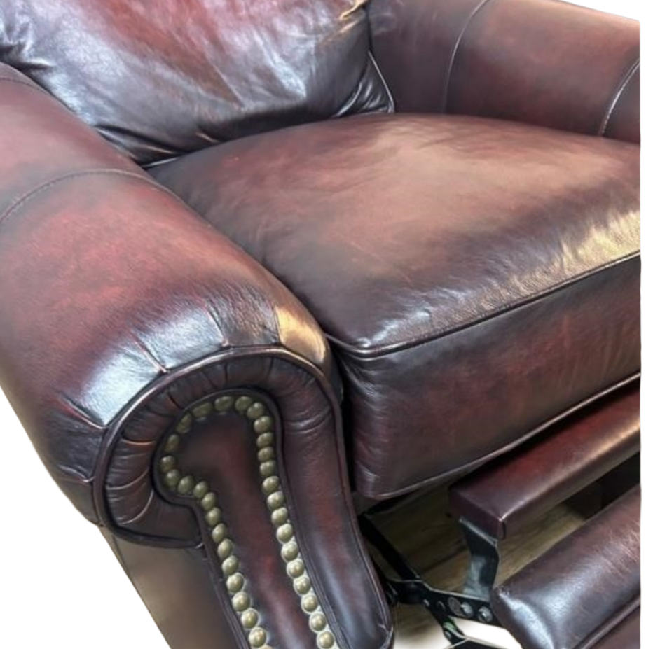 SOLD Last one! ALL Real Leather: Century Trading Co.'s Oxblood Supple Leather Manual Recliner H-37" L-38" D-36"